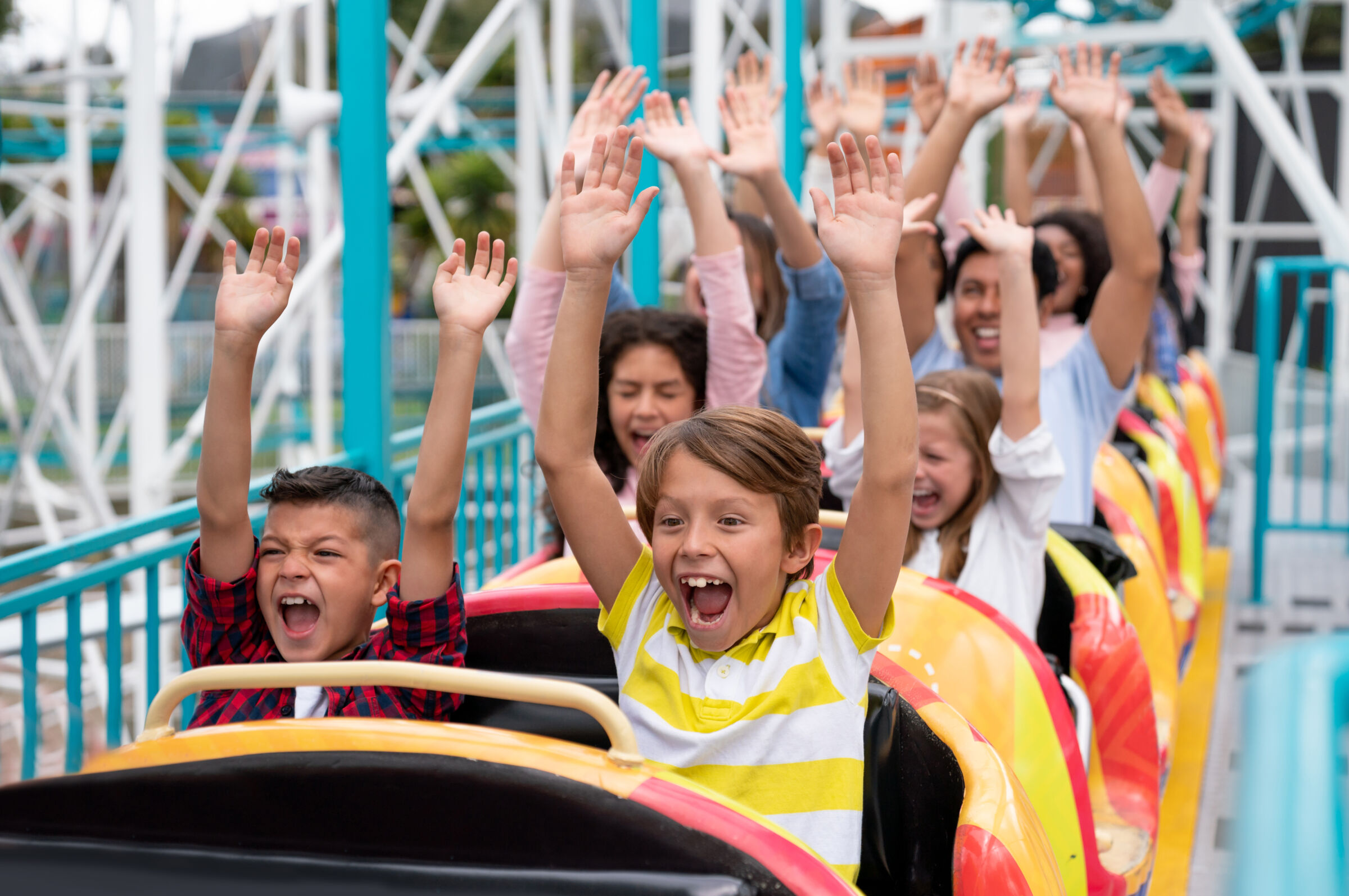 Kids on a roller coaster