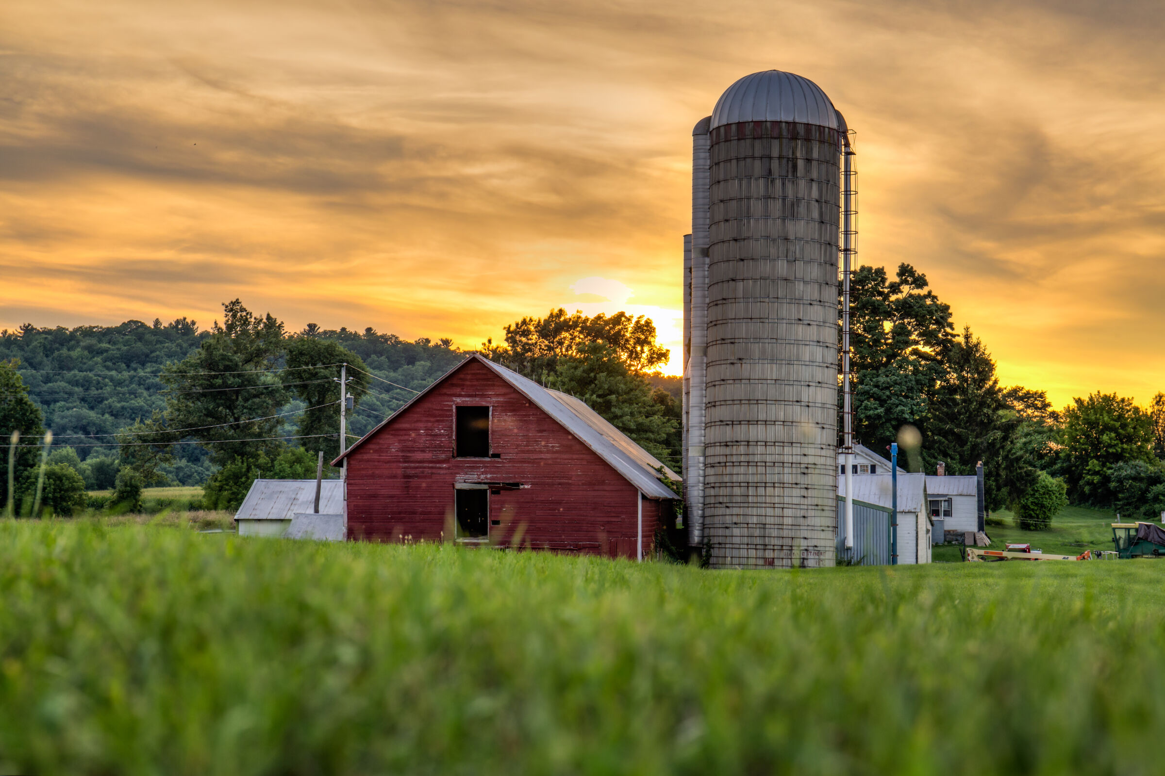 Barn at sunset, landscape
