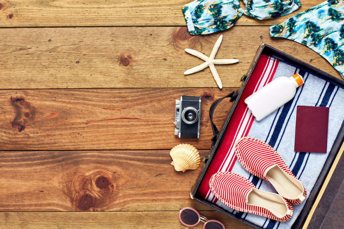Beach items on wood