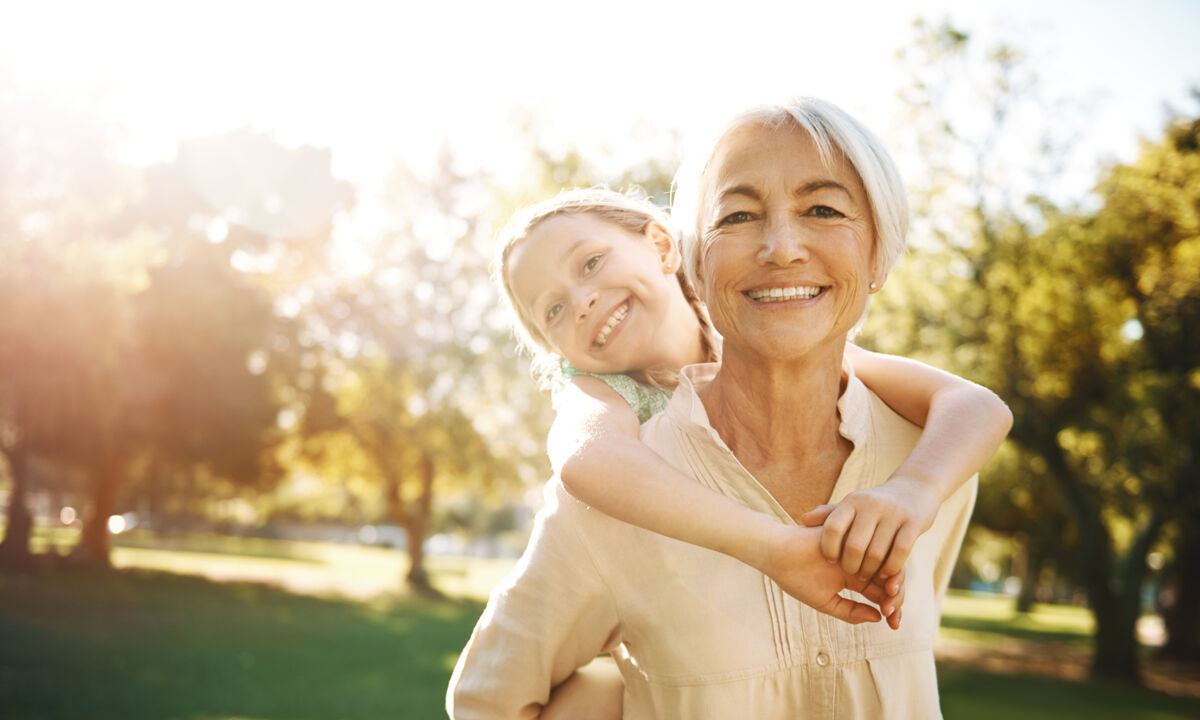 Grandma and child piggyback