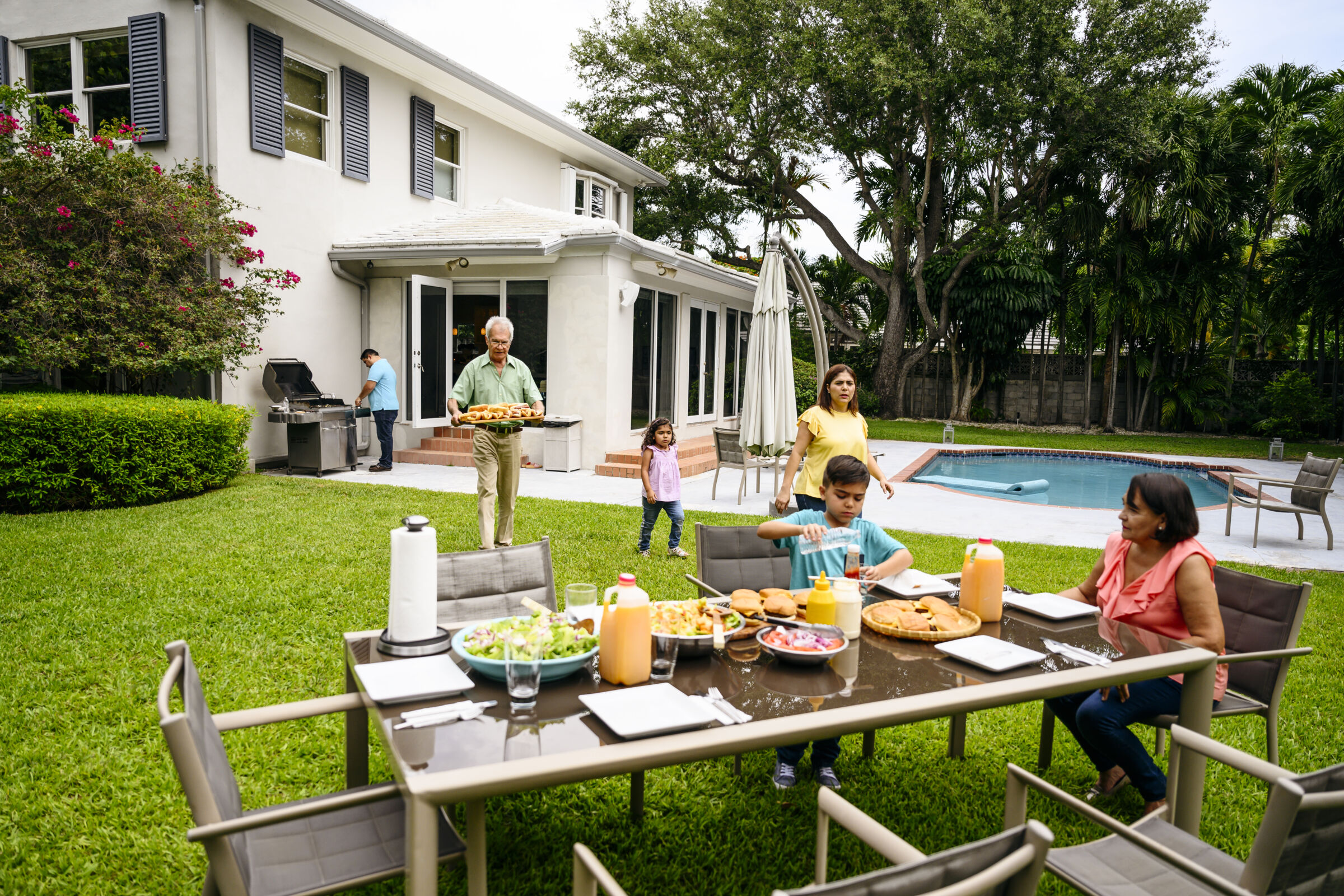 Family eating outside