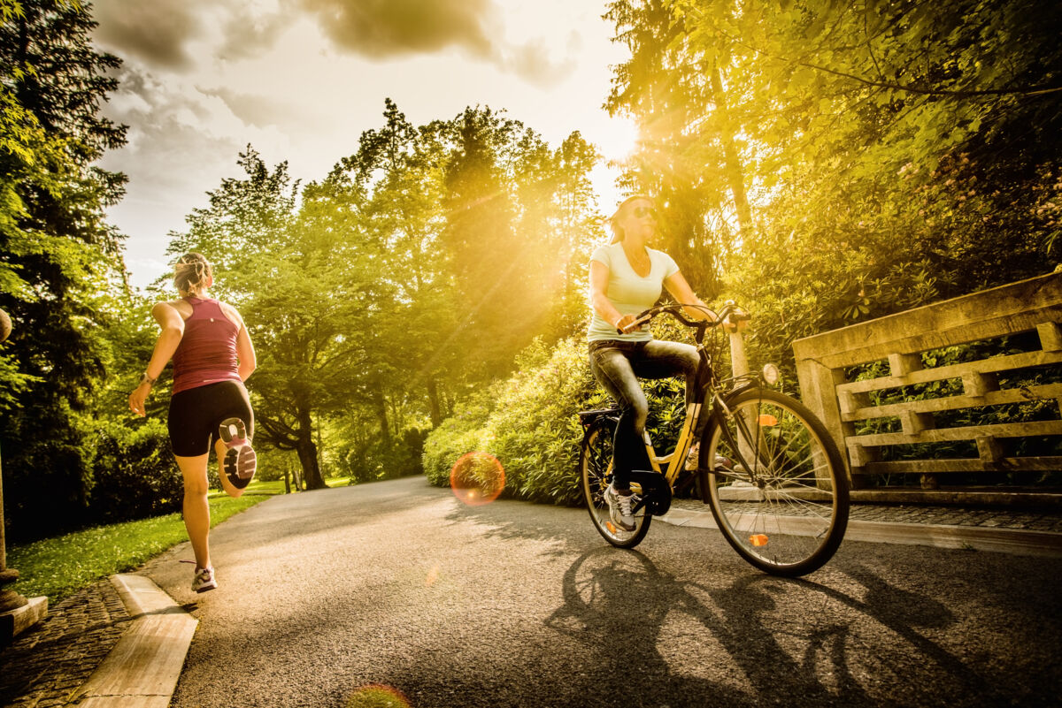 Biking in a park