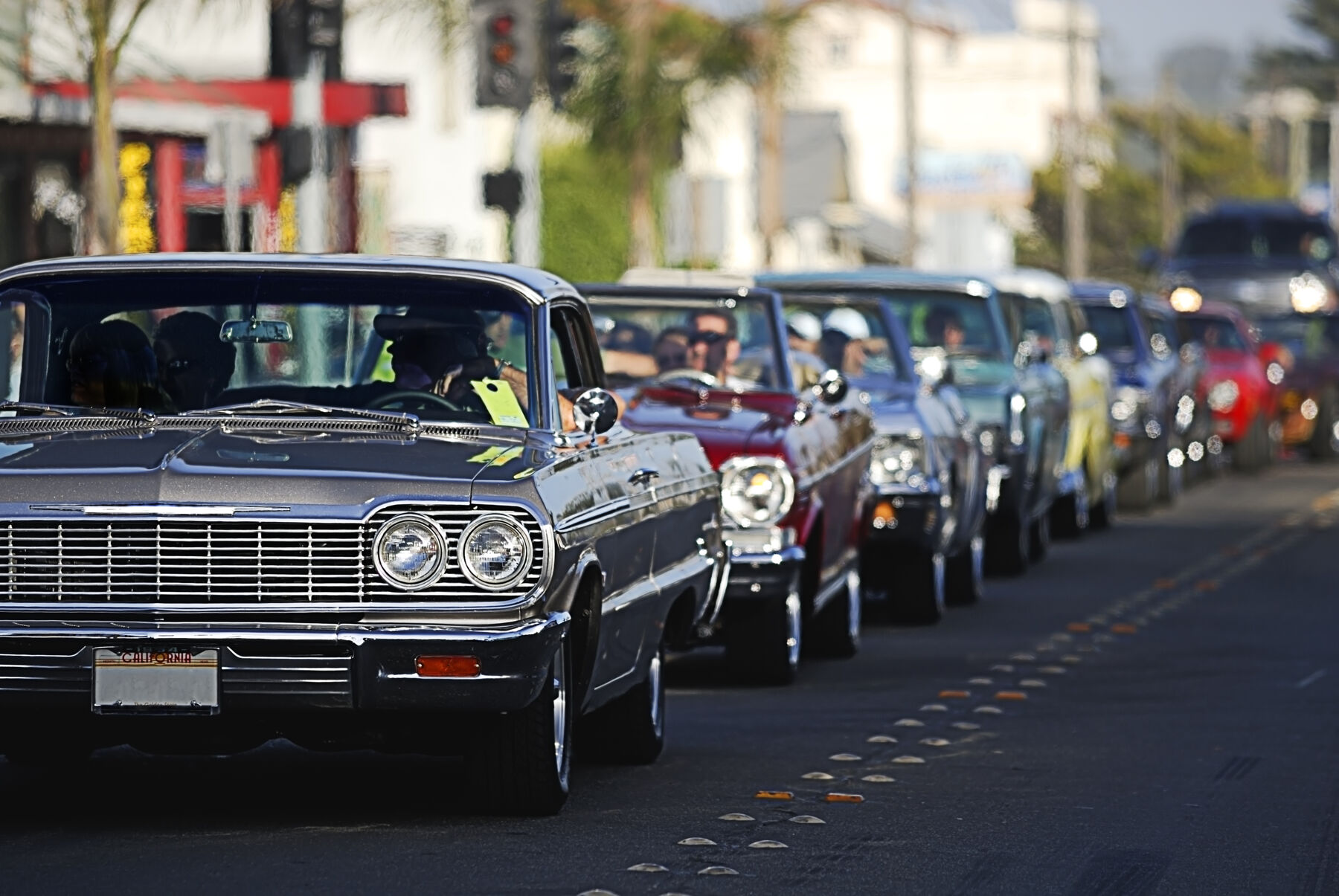 Row of vintage cars lined up