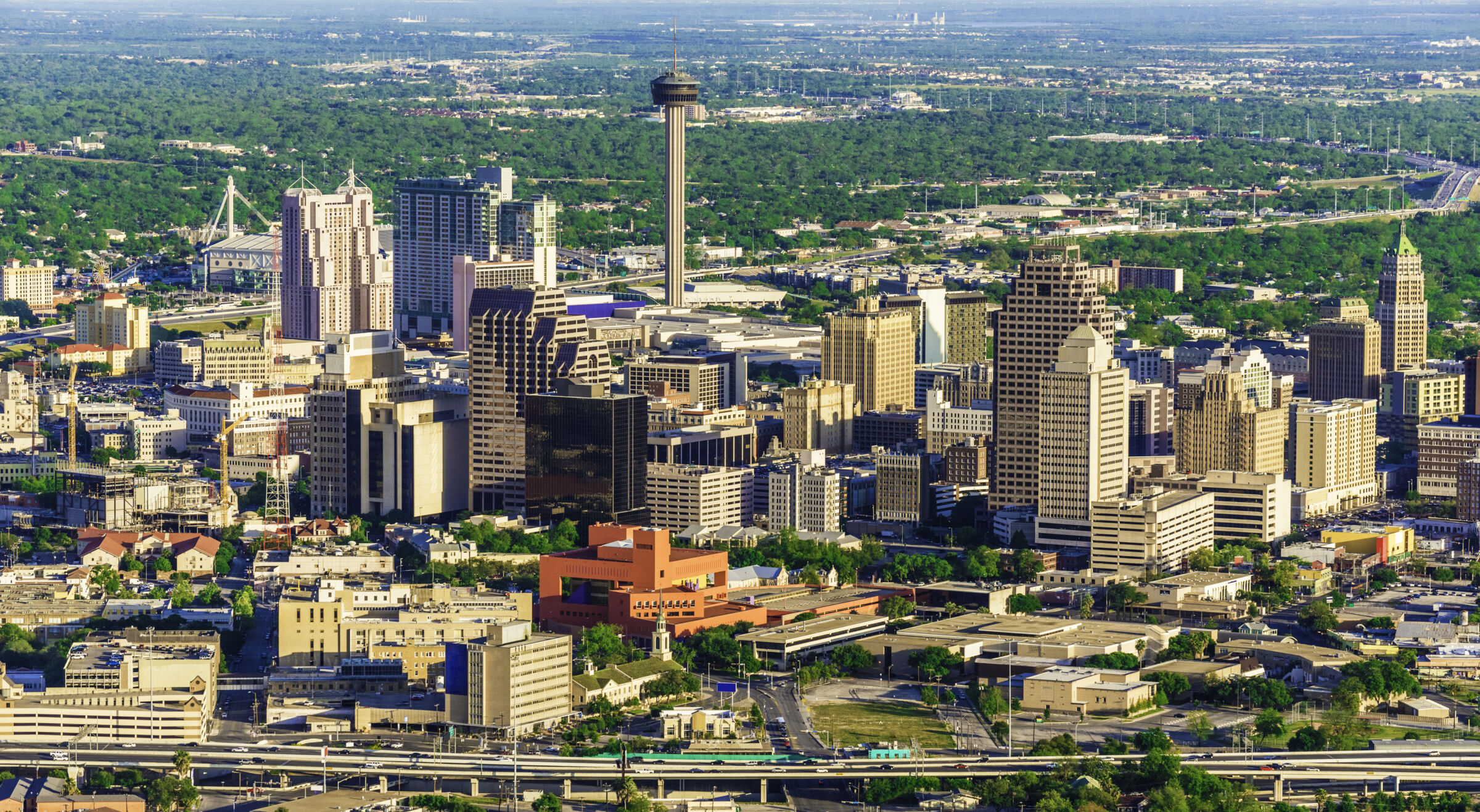 Aerial view of city in the day