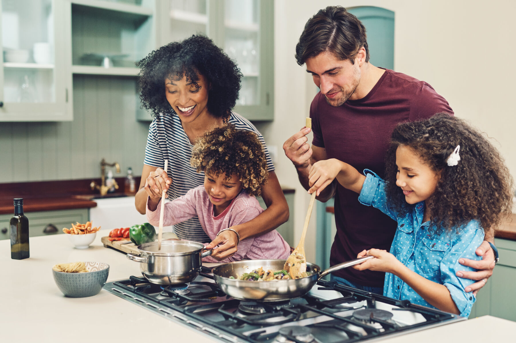Family cooking stir fry