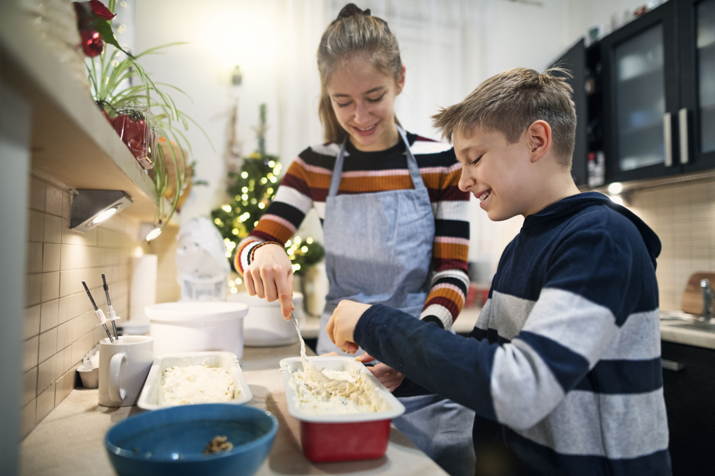Siblings cooking around the holidays