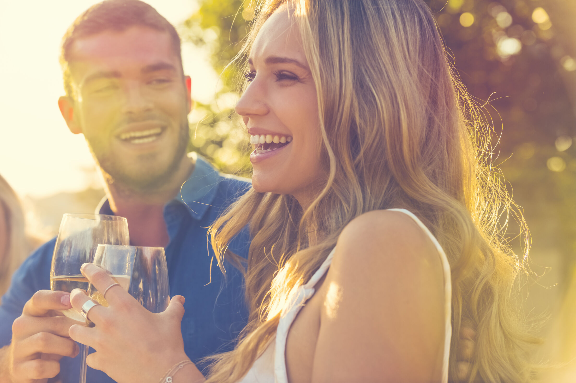 Couple drinking wine, closeup