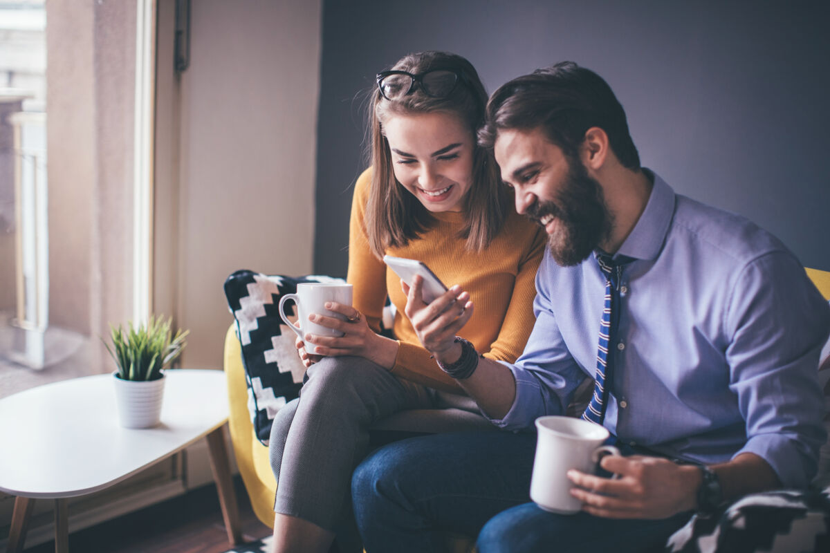 Couple looking at phone