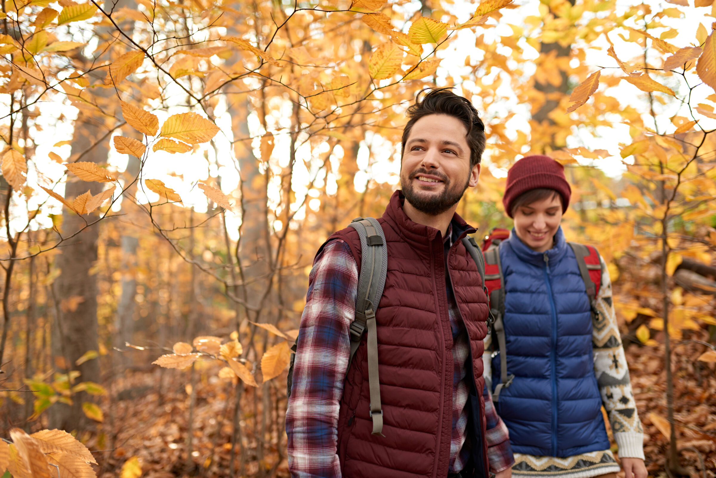Couple hiking in the fall