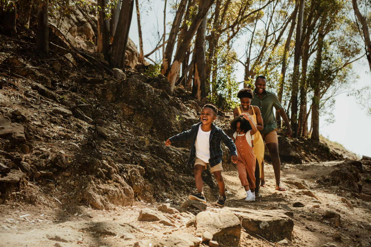 Family hiking on a remote trail