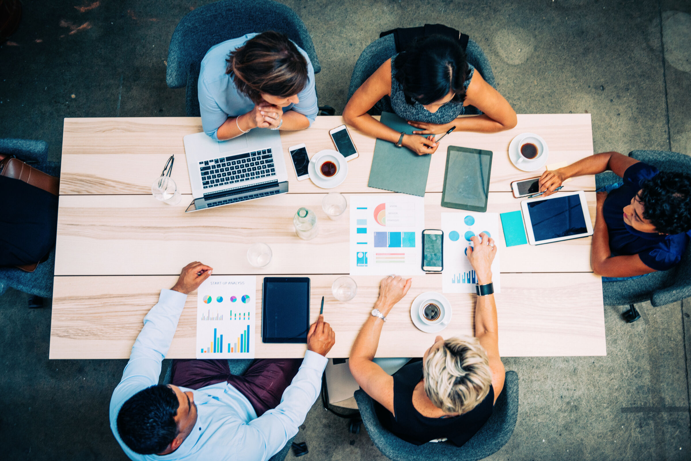 High angle view of office workers having a meeting