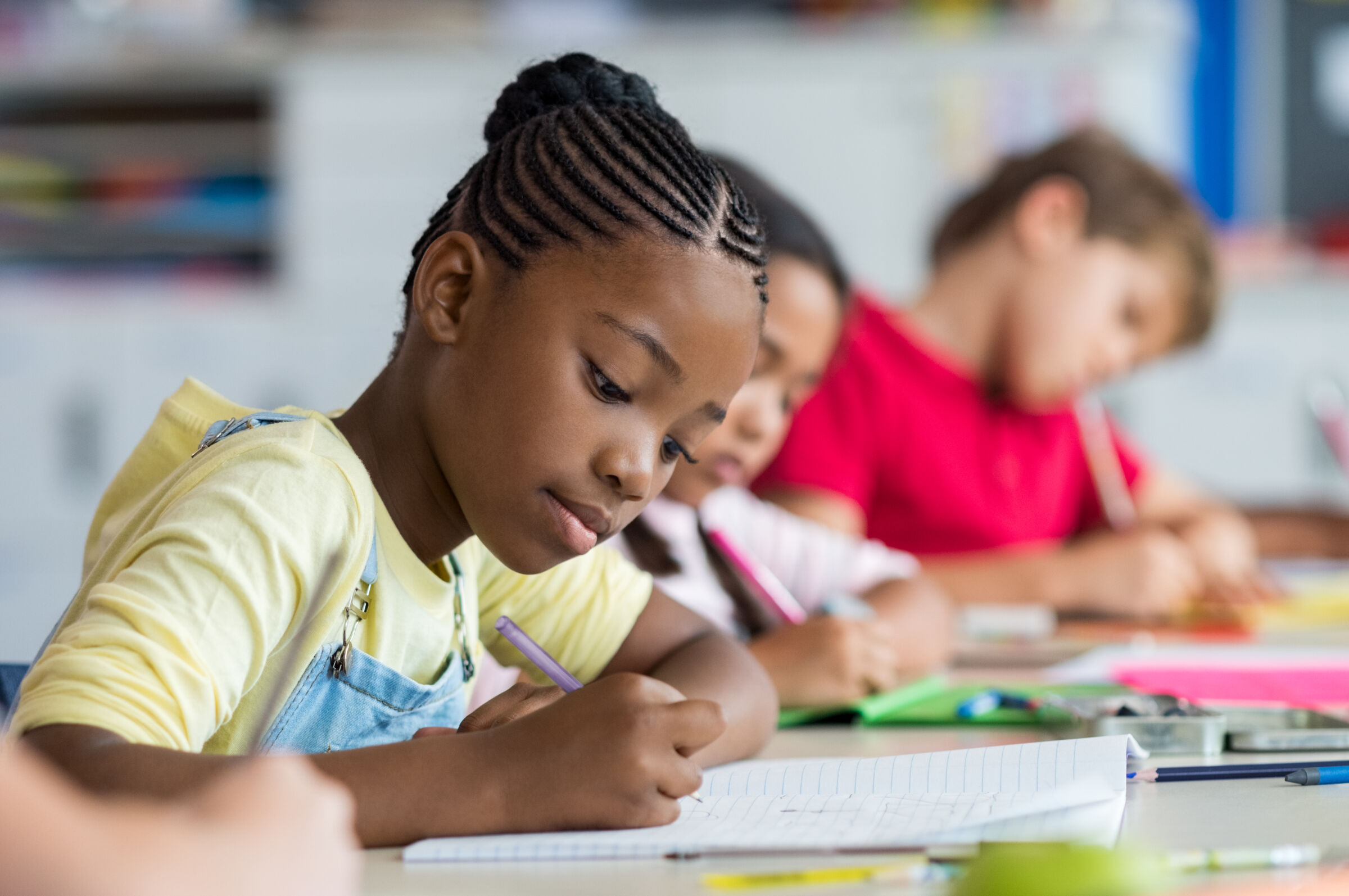 Children in a classroom, closeup
