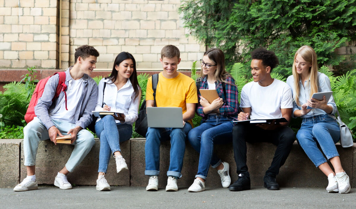Group of teens in the school yard