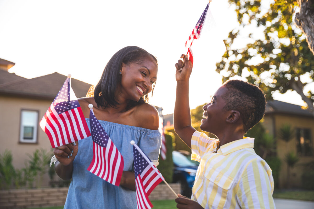 Mother and son celebrating 4th of July