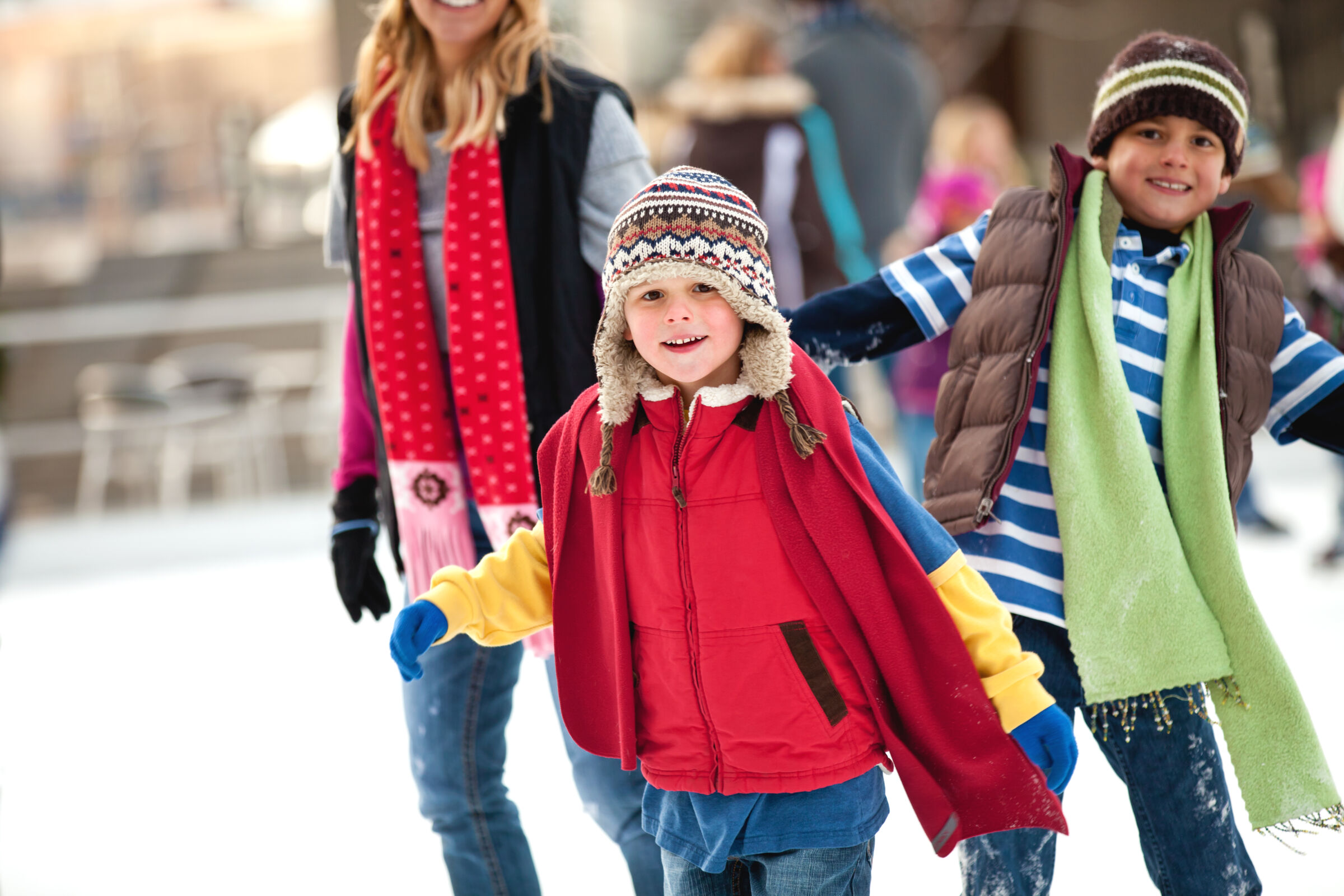 Snow day with children at play