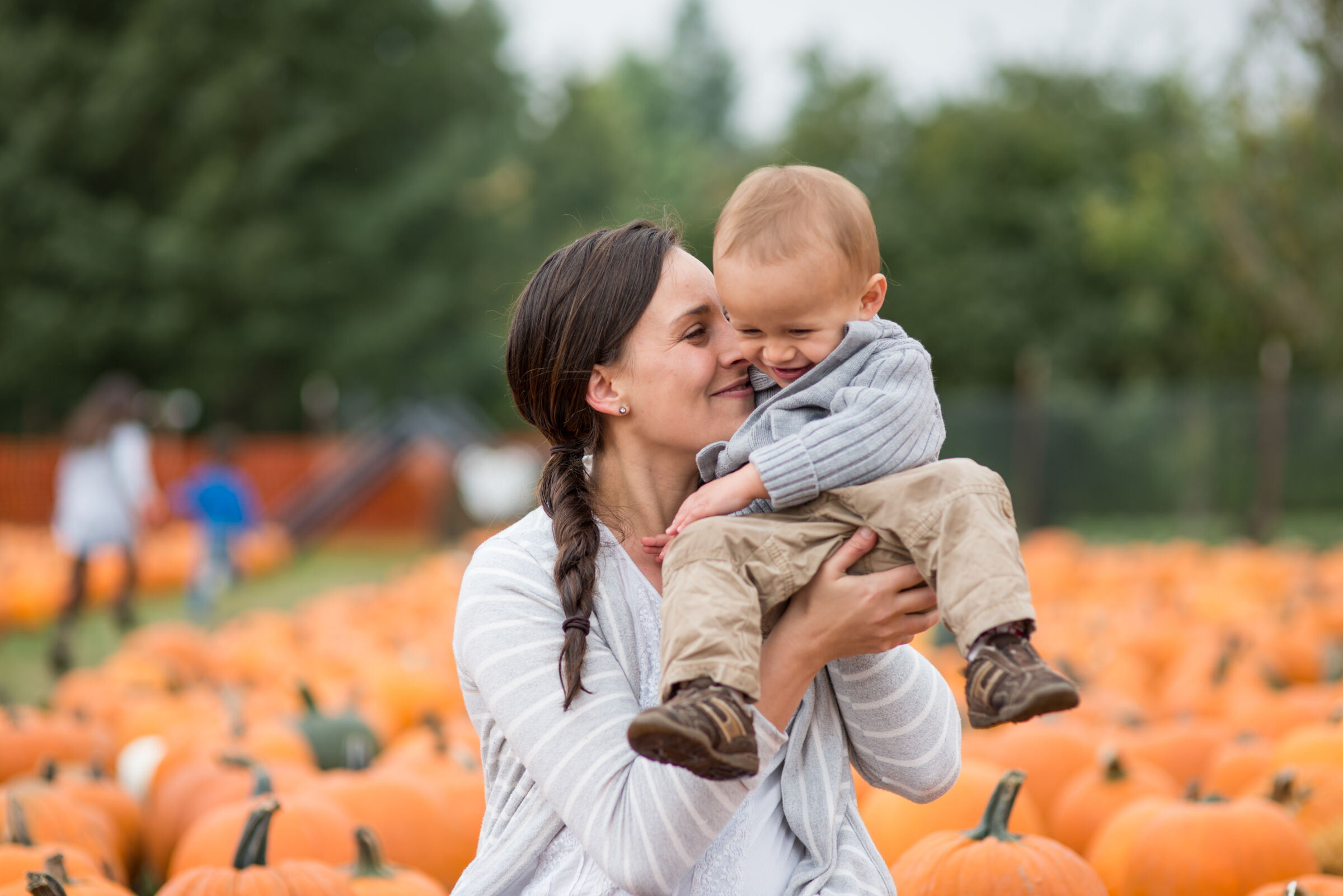 Mom and Son at Pumpkin Patch