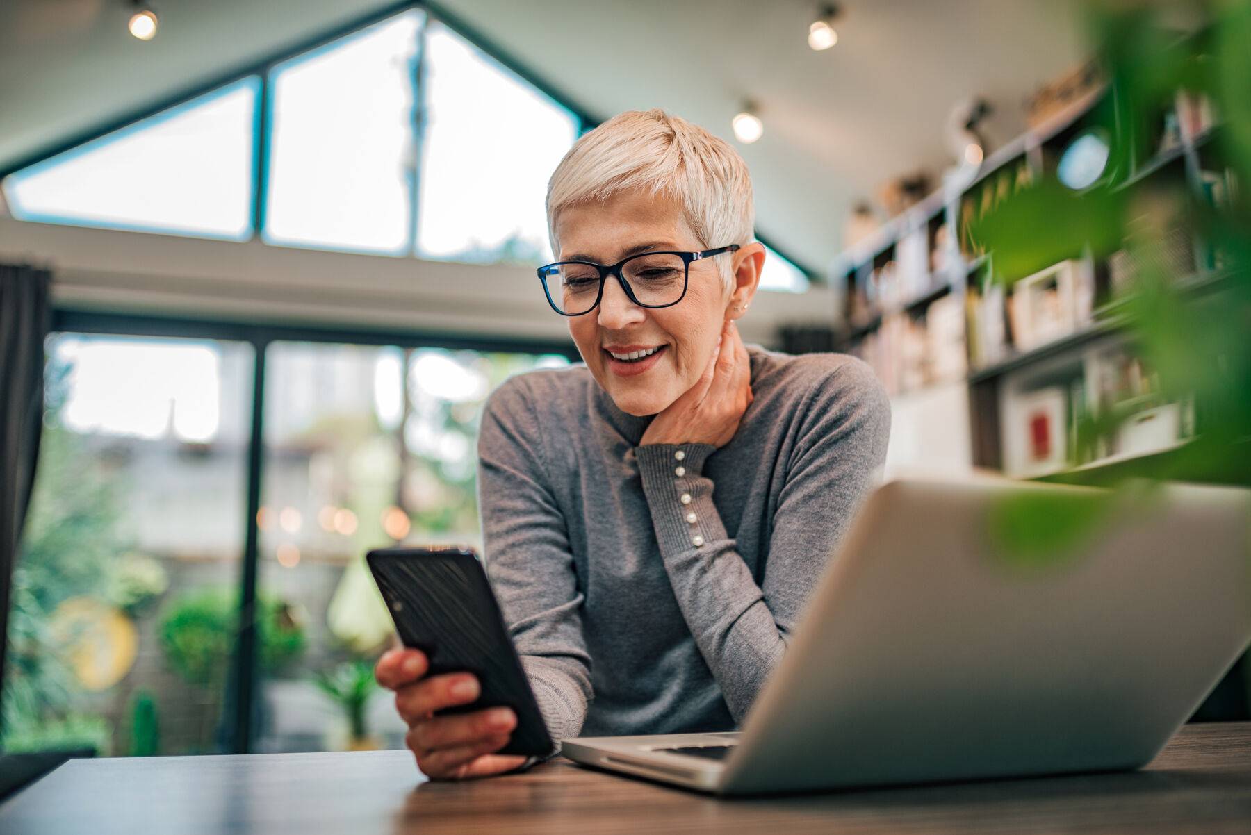 mature woman working from home