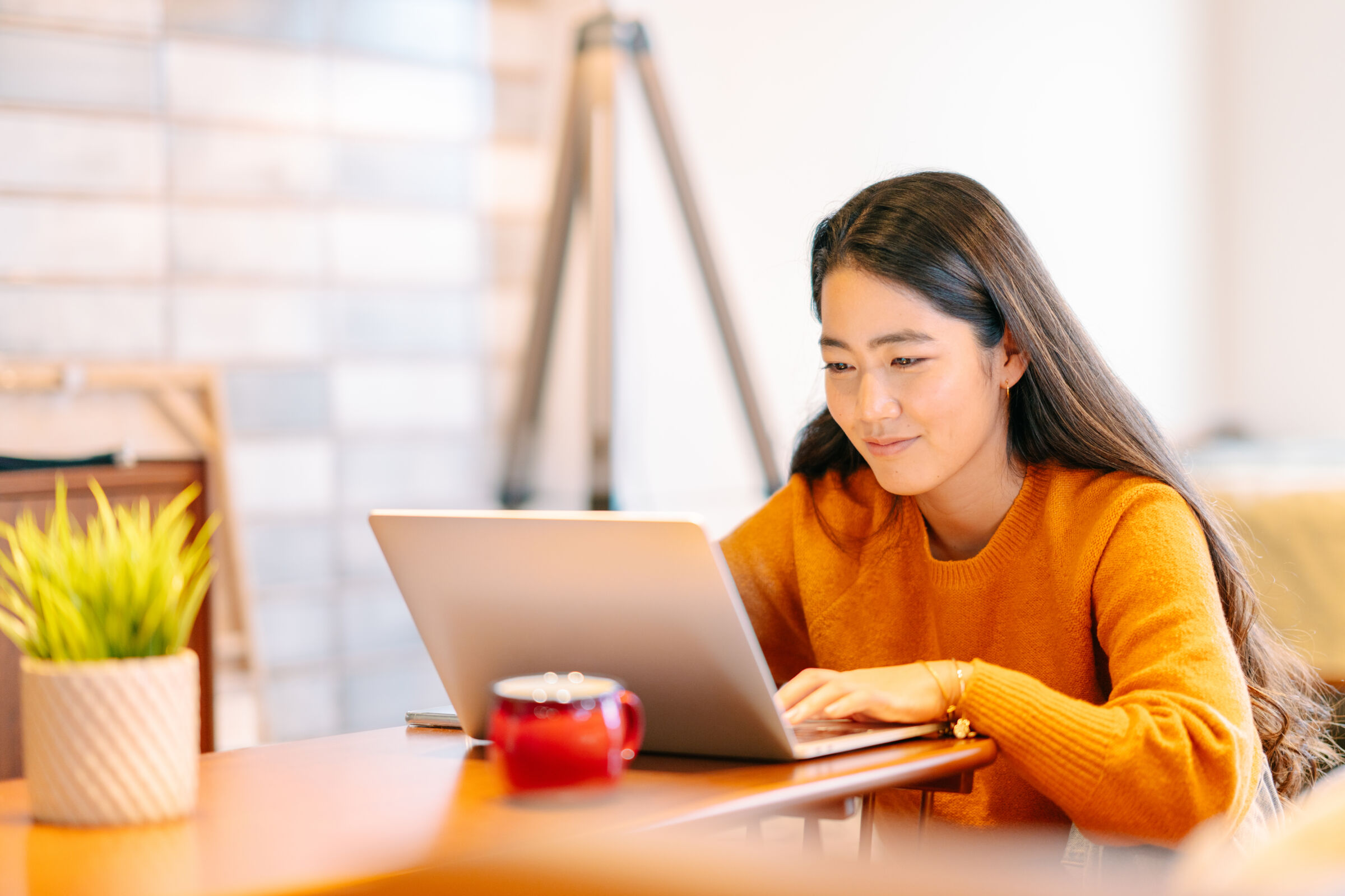 woman working from home on computer