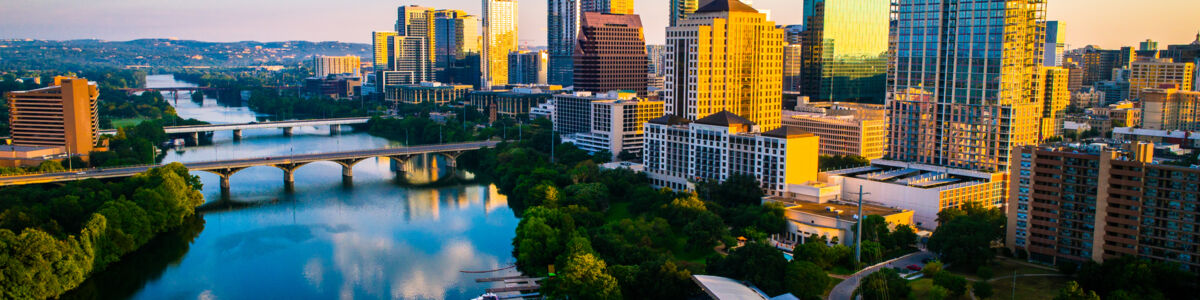 City skyline with river and bridges