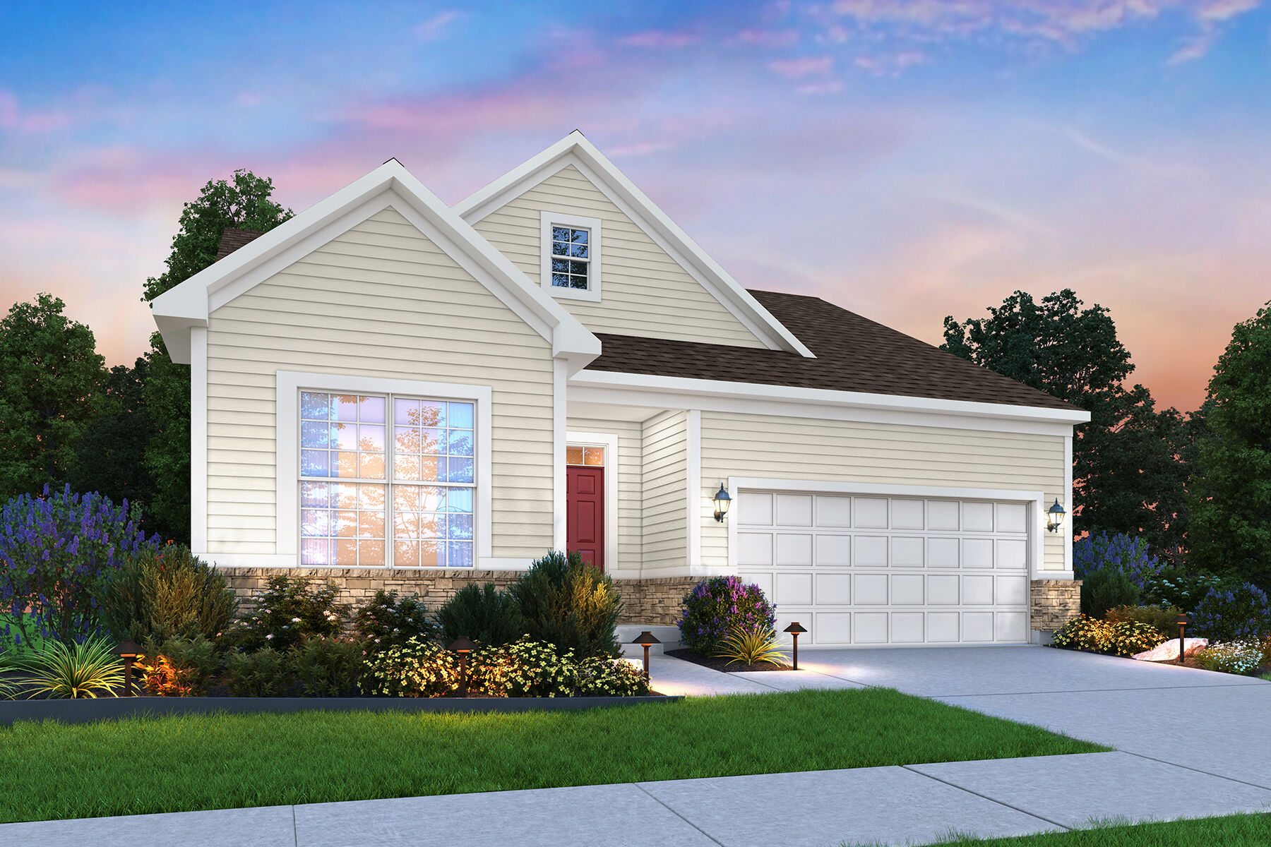 Faulkner - Elevation A (Optional Coach Lights and Stone Wainscot)