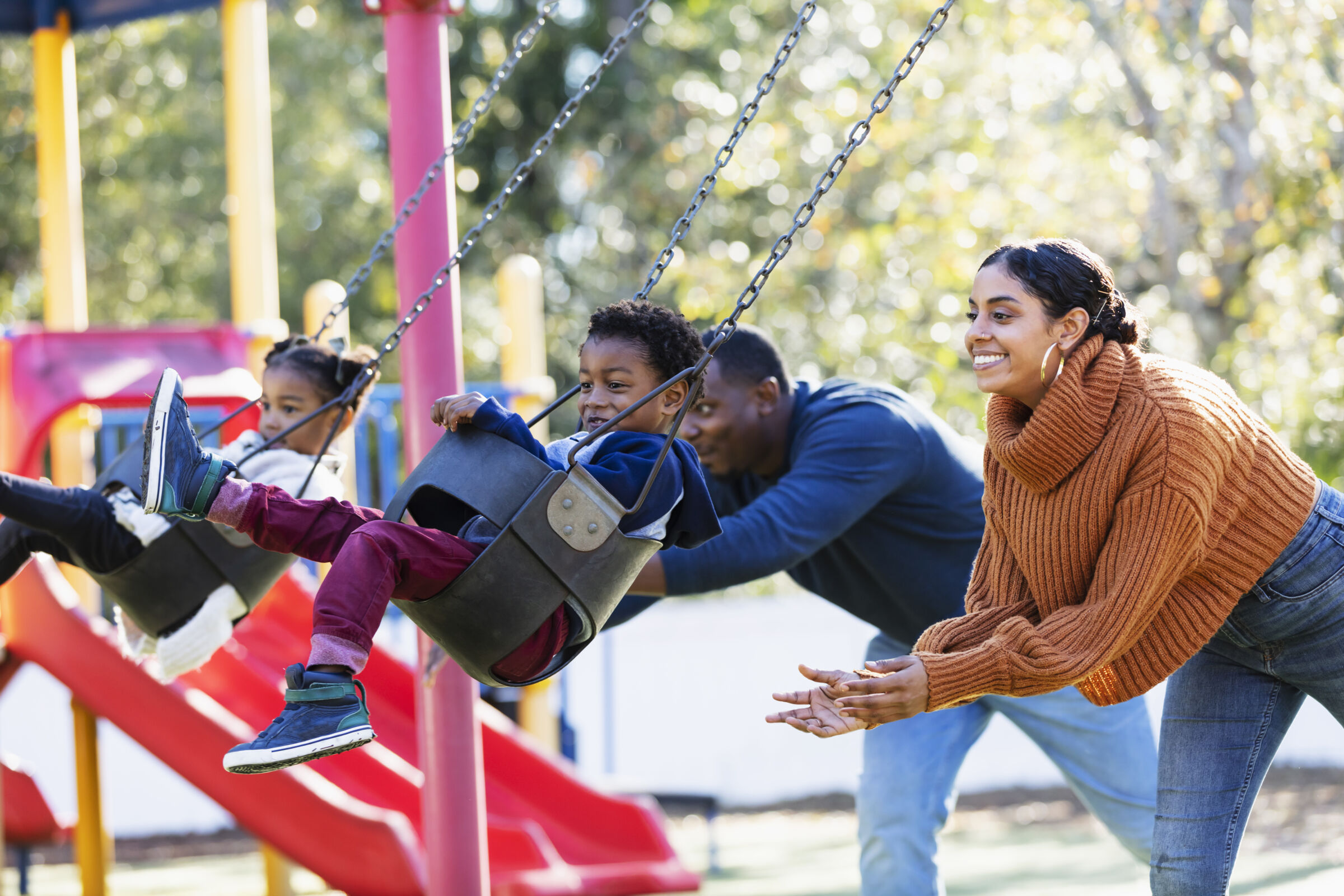 Family on swingset