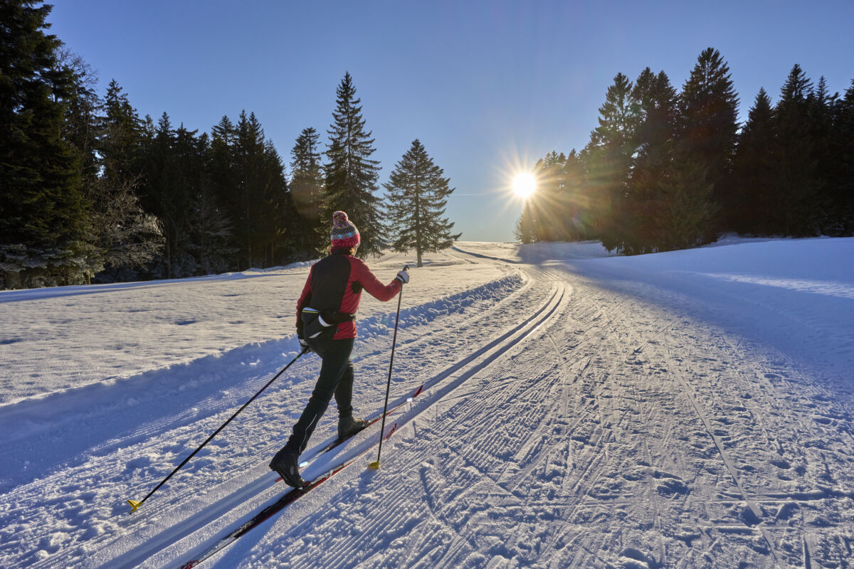 Woman cross country skiing